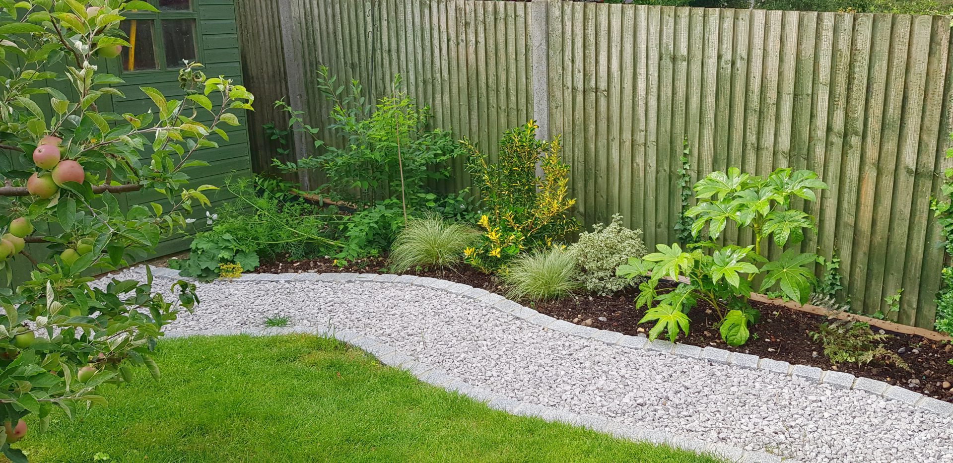 Twigs & Blooms Flower Border & Path Shows how plants are laid out